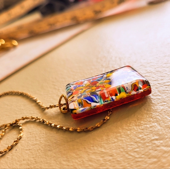 Vintage Murano Millefiori Glass Pendant Necklace - Picture 5 of 6
